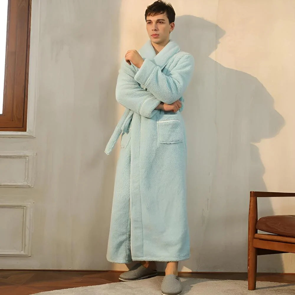Peignoir homme polaire bleu clair