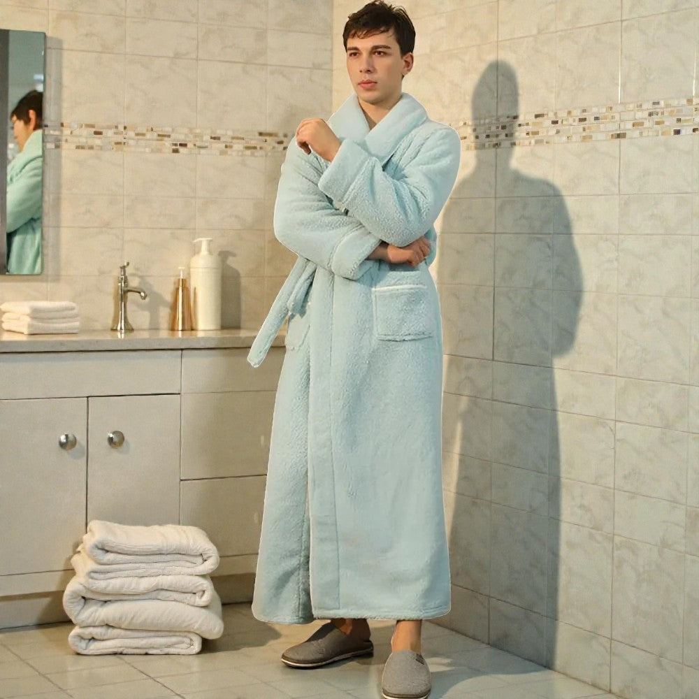 Peignoir homme polaire bleu clair