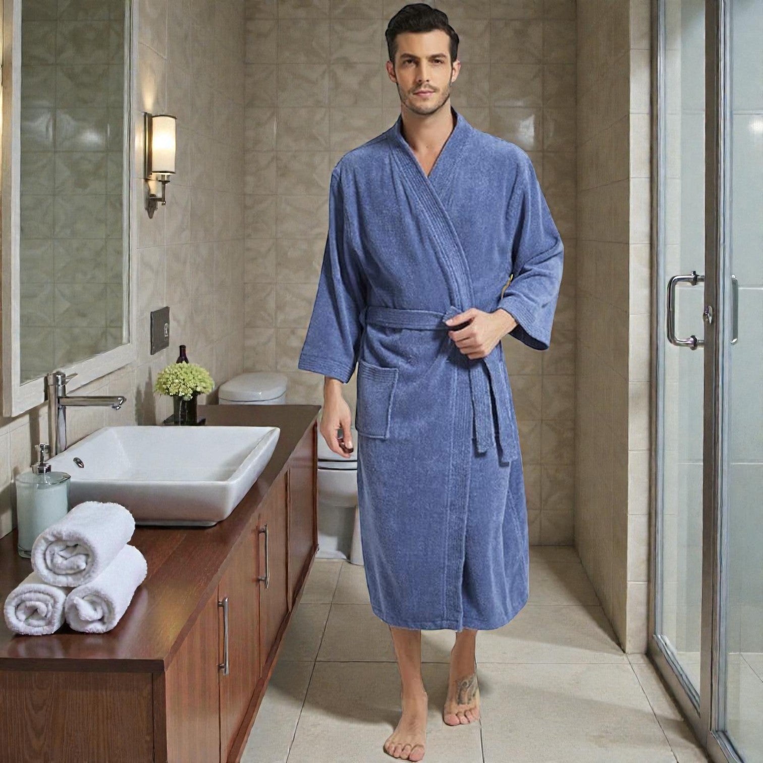 Peignoir éponge homme - Bleu