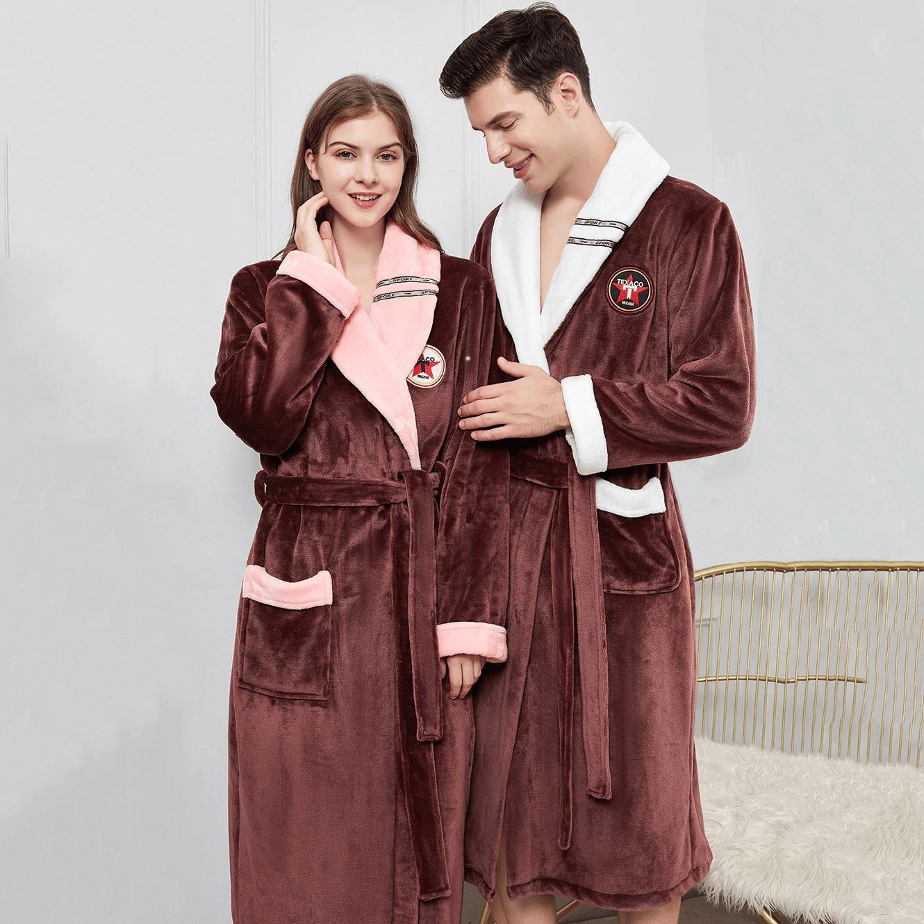 Peignoir homme polaire marron chocolat et blanc