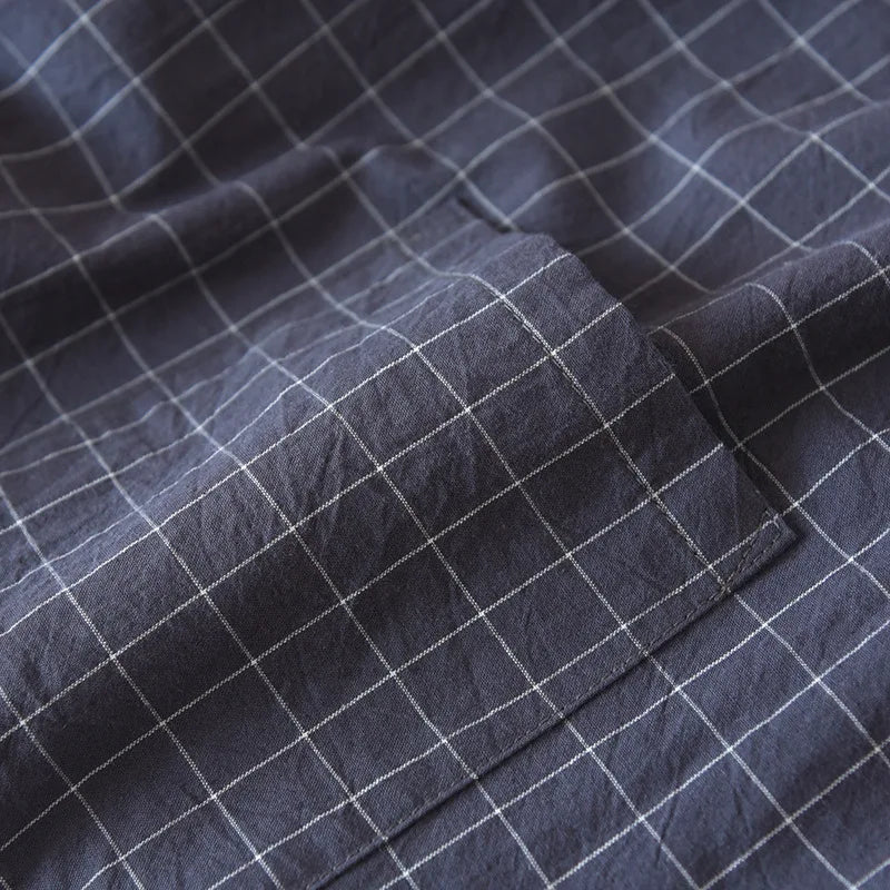 Peignoir homme coton carreaux gris foncé