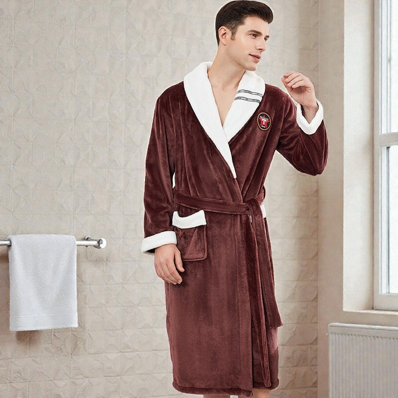 Peignoir homme polaire marron chocolat et blanc