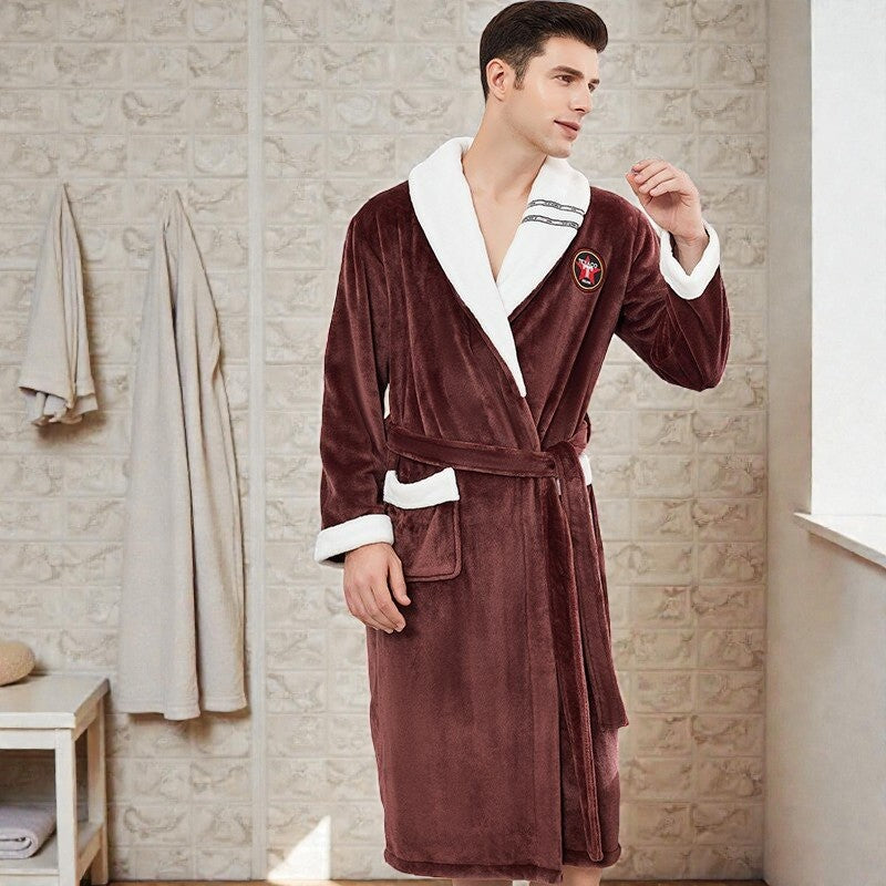 Peignoir homme polaire marron chocolat et blanc