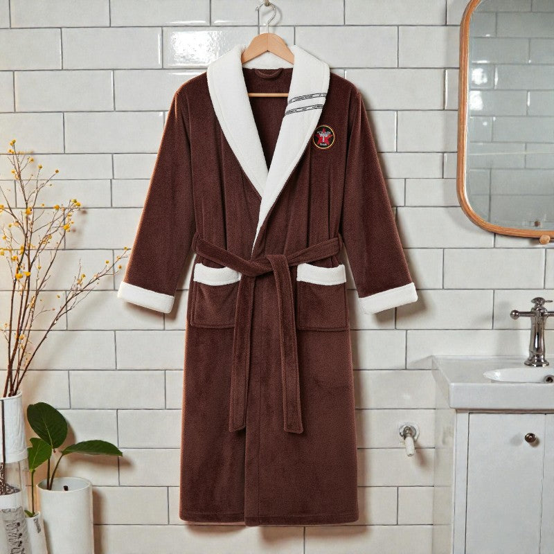 Peignoir homme polaire marron chocolat et blanc