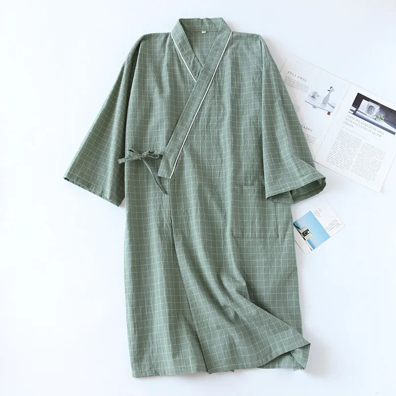 Peignoir homme coton carreaux verts