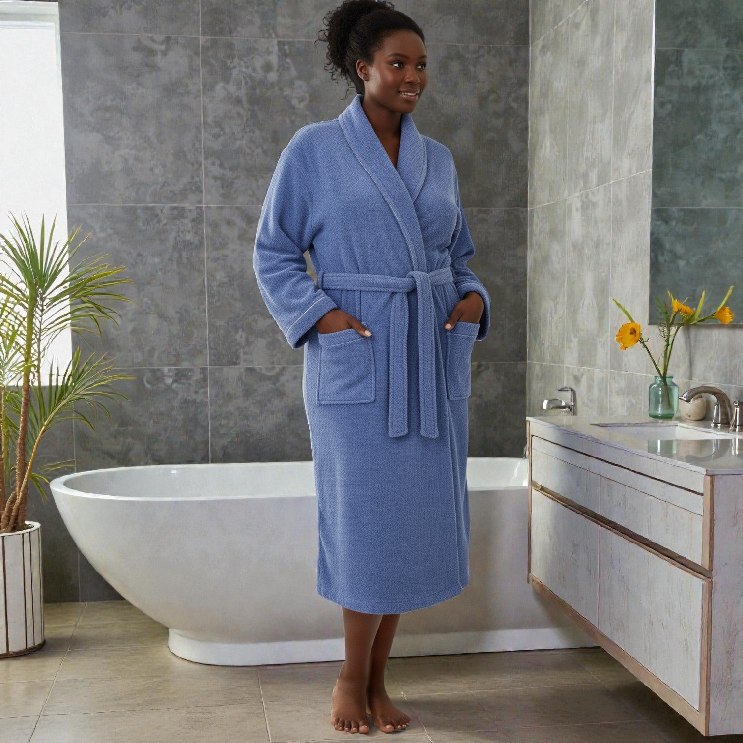 Peignoir femme éponge bleu