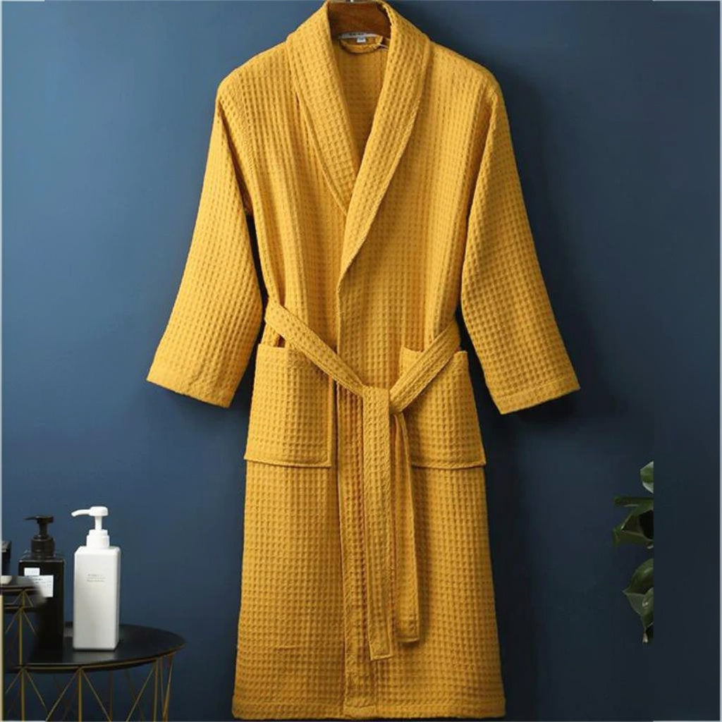 Peignoir homme nid d'abeille jaune moutarde