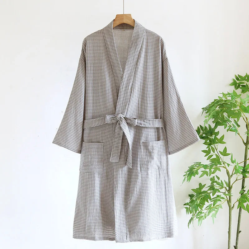 Peignoir femme coton à carreaux noir