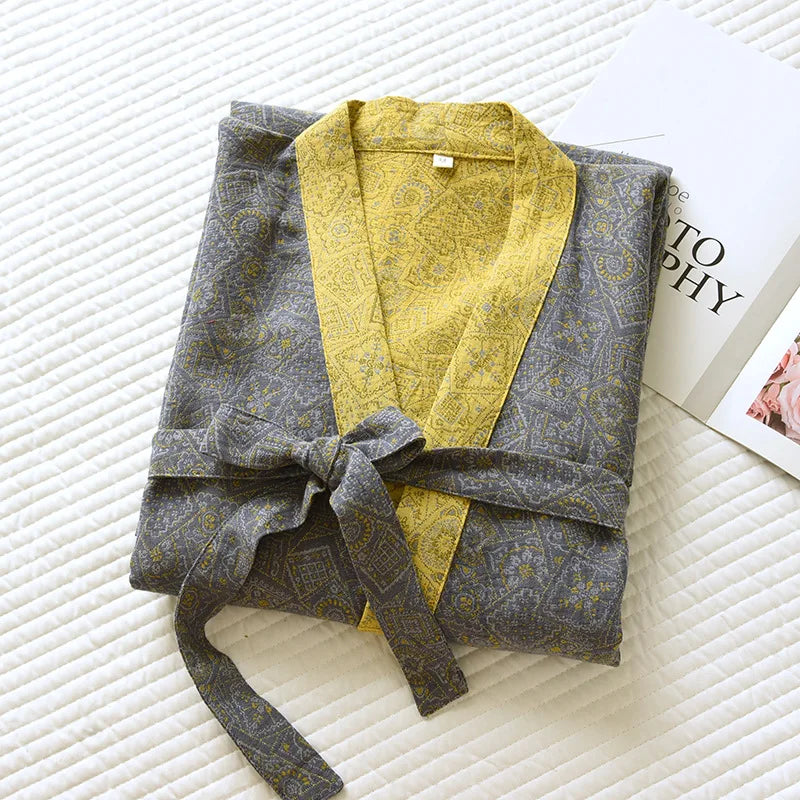 Peignoir homme coton jacquard gris et or