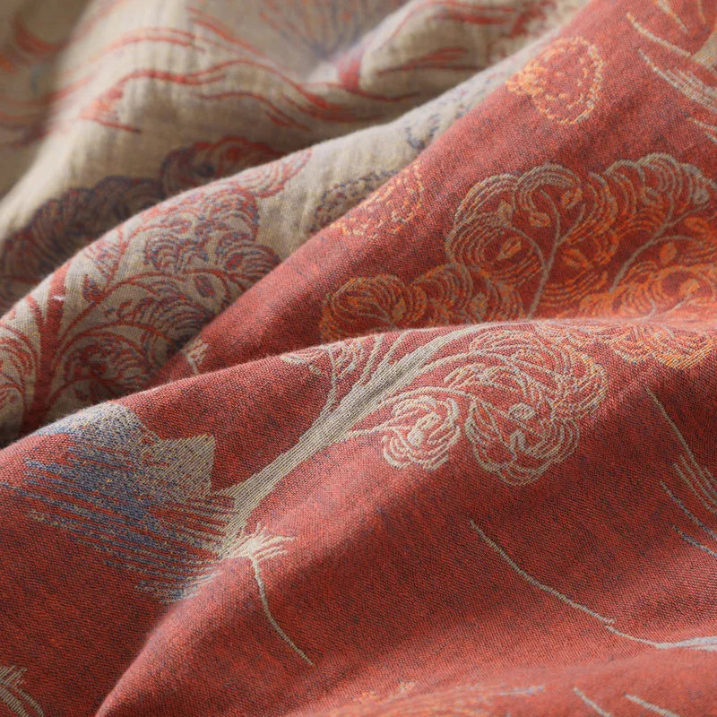 Peignoir Léger en Coton Terracotta à Motifs Japonais