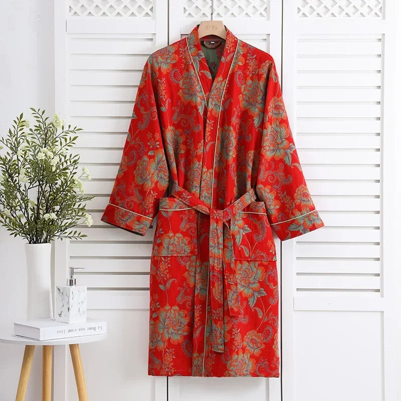 Peignoir femme coton imprimé rouge