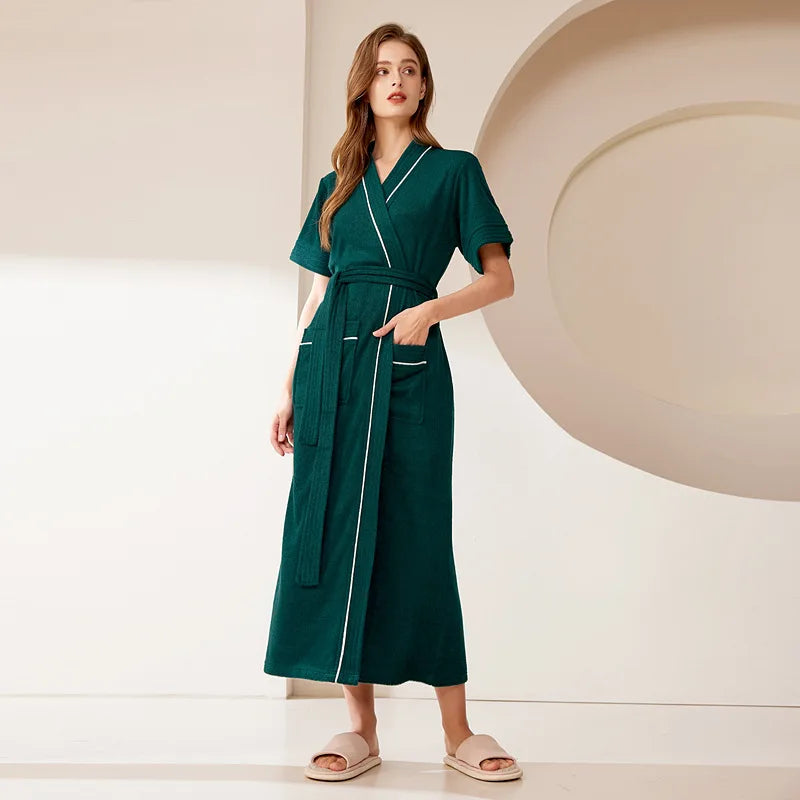 Peignoir Femme Éponge | Vert Manches Courtes