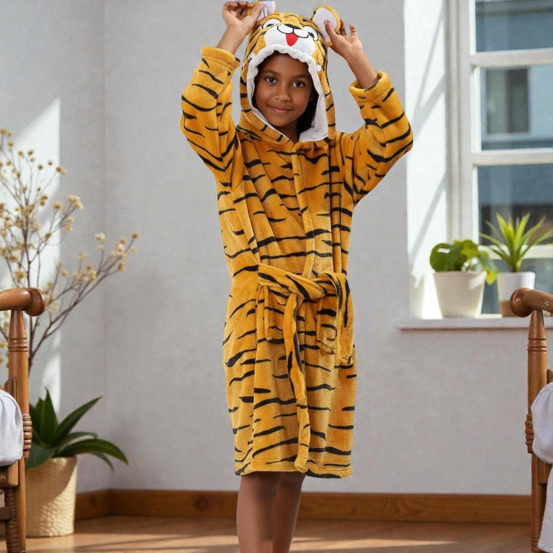 Peignoir enfant polaire à capuche tigre