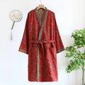 Peignoir femme coton rouge à motifs floraux
