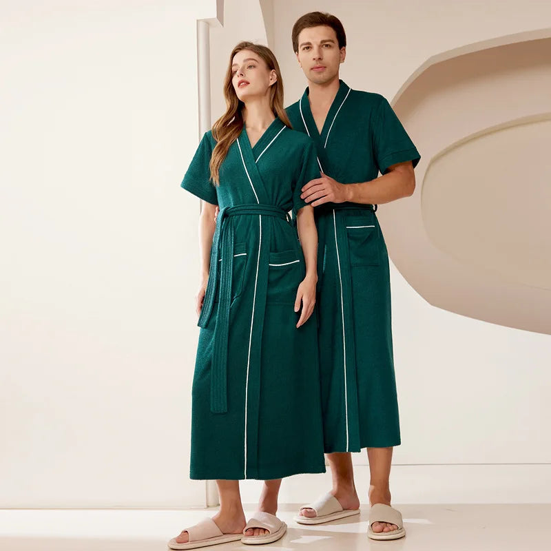 Peignoir Femme Éponge | Vert Manches Courtes