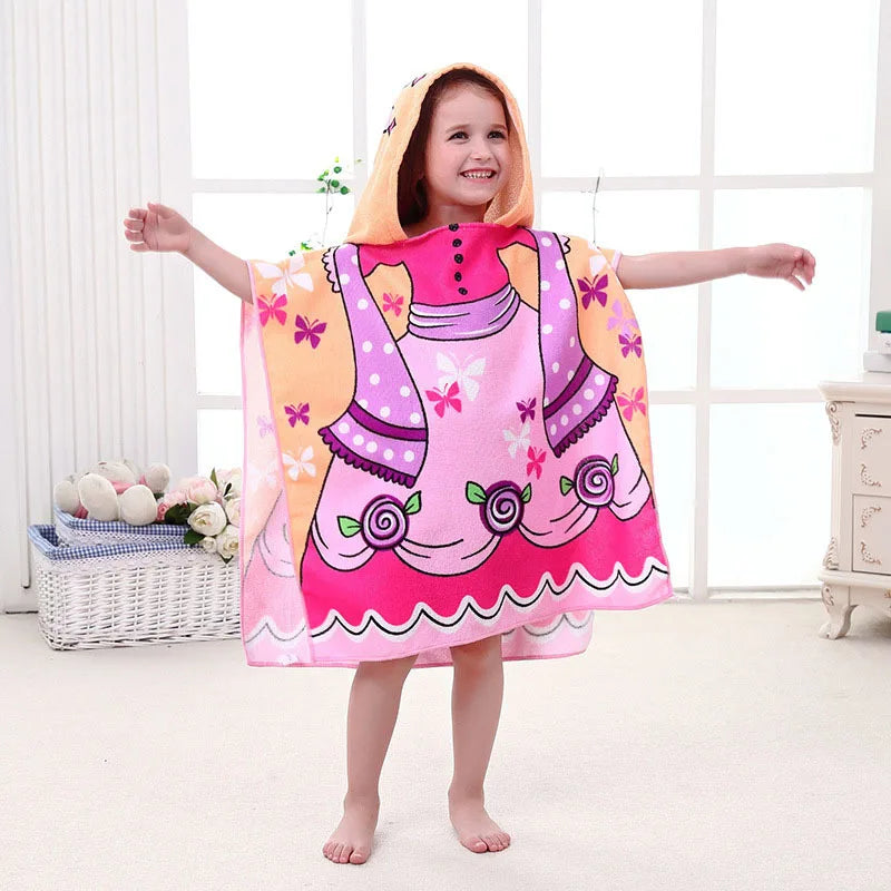Cape de bain enfant princesse rose