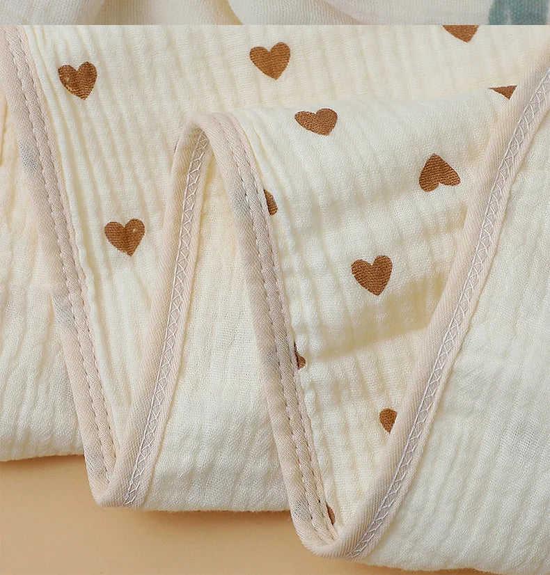 Cape de bain bébé en coton gaze cœurs