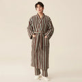 Peignoir homme polaire rayé marron et vert