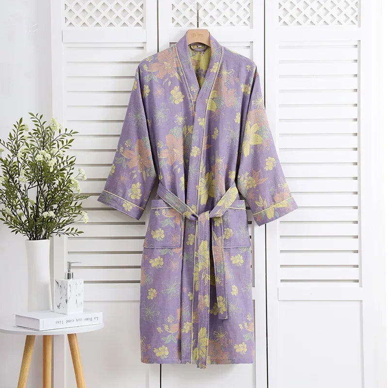 Peignoir femme coton imprimé lilas