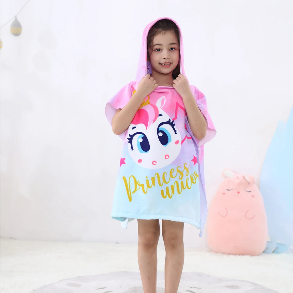 Cape de bain enfant licorne rose