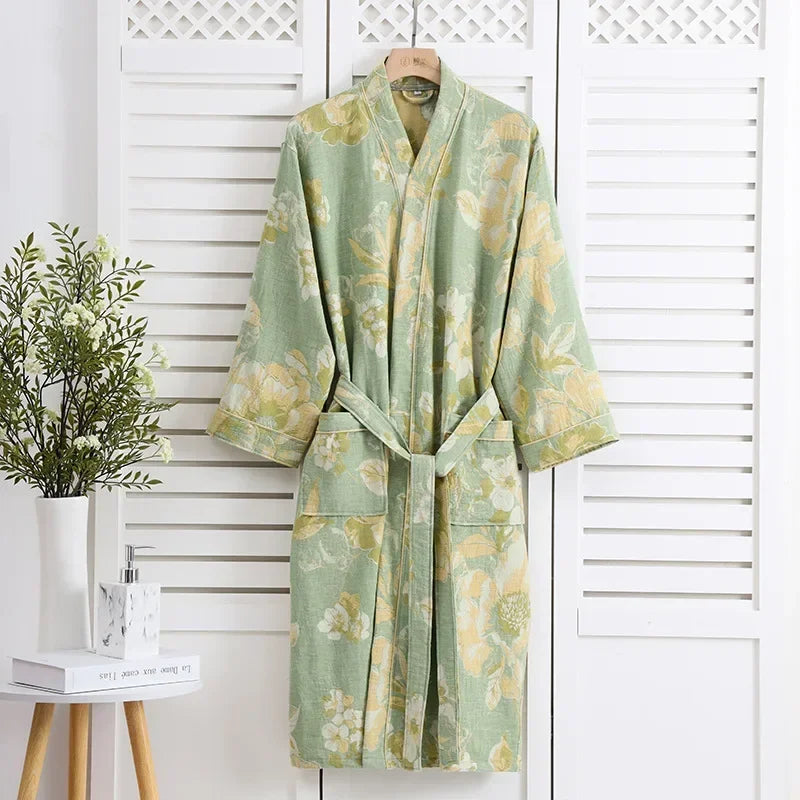 Peignoir femme coton imprimé vert