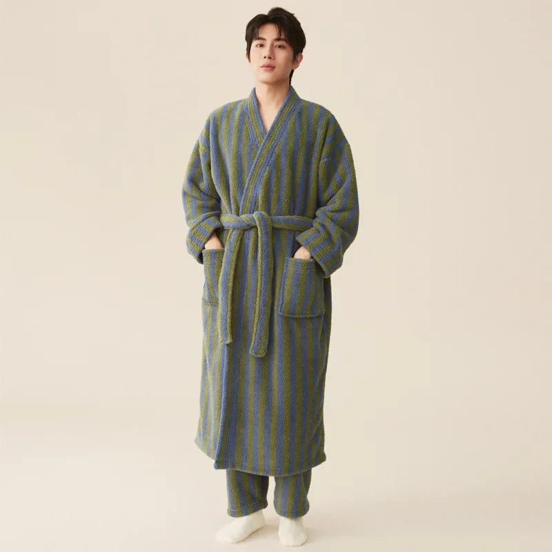 Peignoir homme polaire rayé