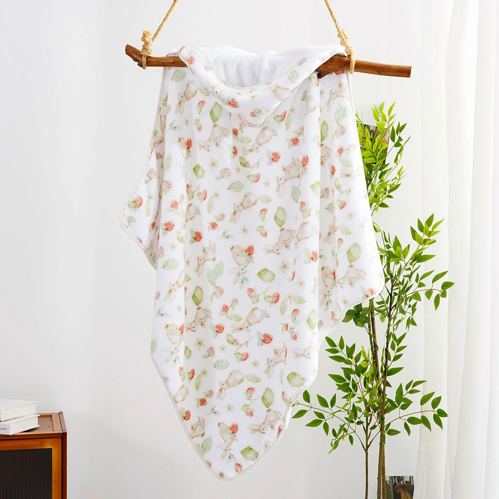 Cape de bain bébé lapins et fleurs