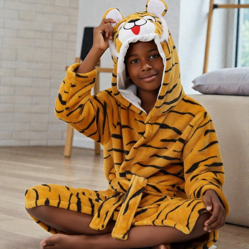 Peignoir enfant polaire à capuche tigre