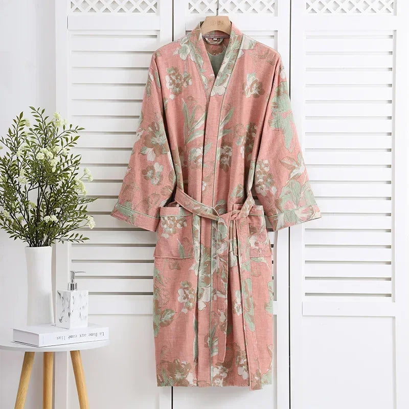 Peignoir femme coton rose poudré