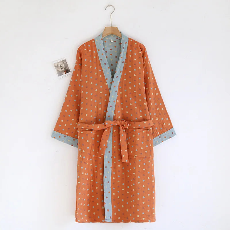 Peignoir femme coton orange à pois
