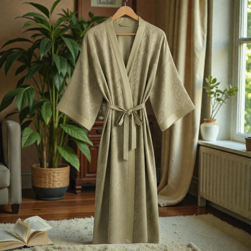 Peignoir femme satin jacquard vert olive