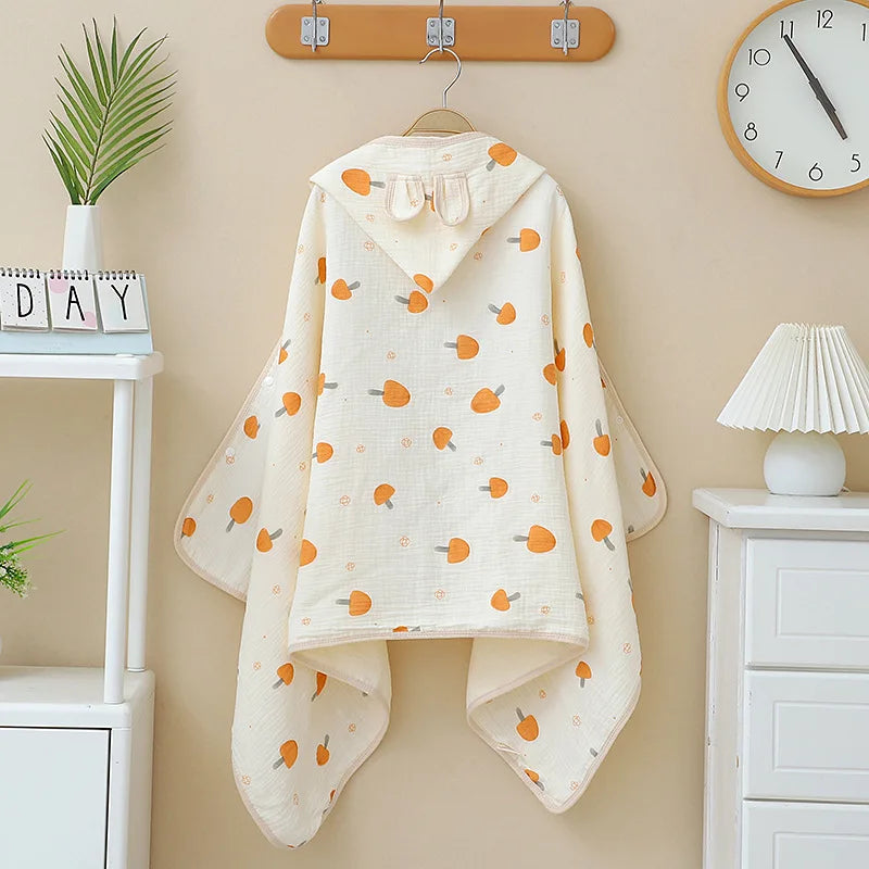 Cape de bain bébé en coton gaze champignons