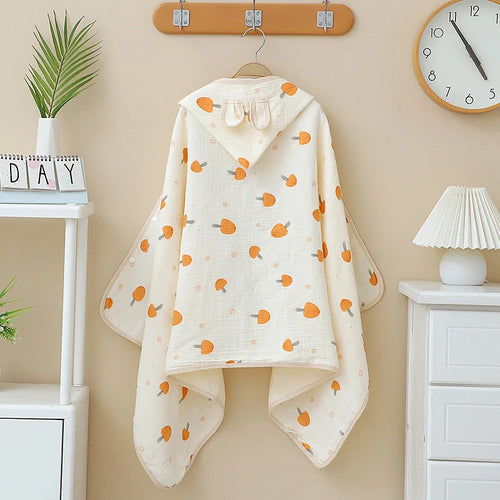Cape de bain bébé en coton gaze champignons