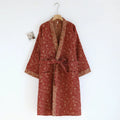Peignoir femme coton rouge floral