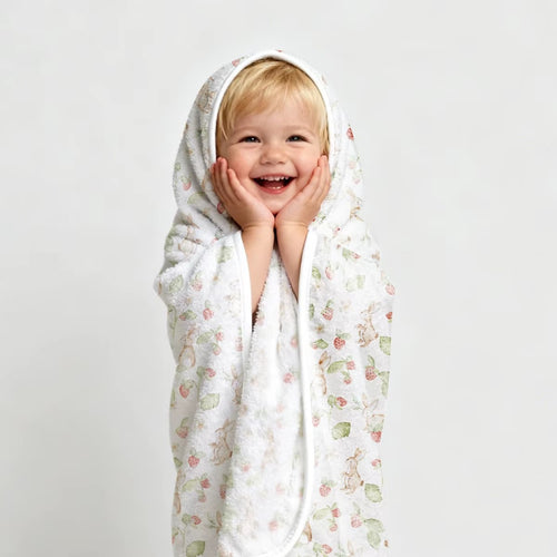 Cape de bain bébé lapins et fleurs