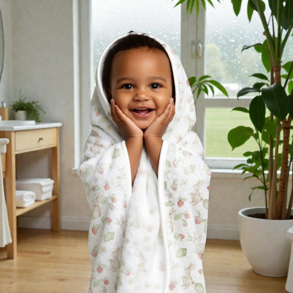 Cape de bain bébé lapins et fleurs