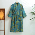 Peignoir femme coton bleu et vert