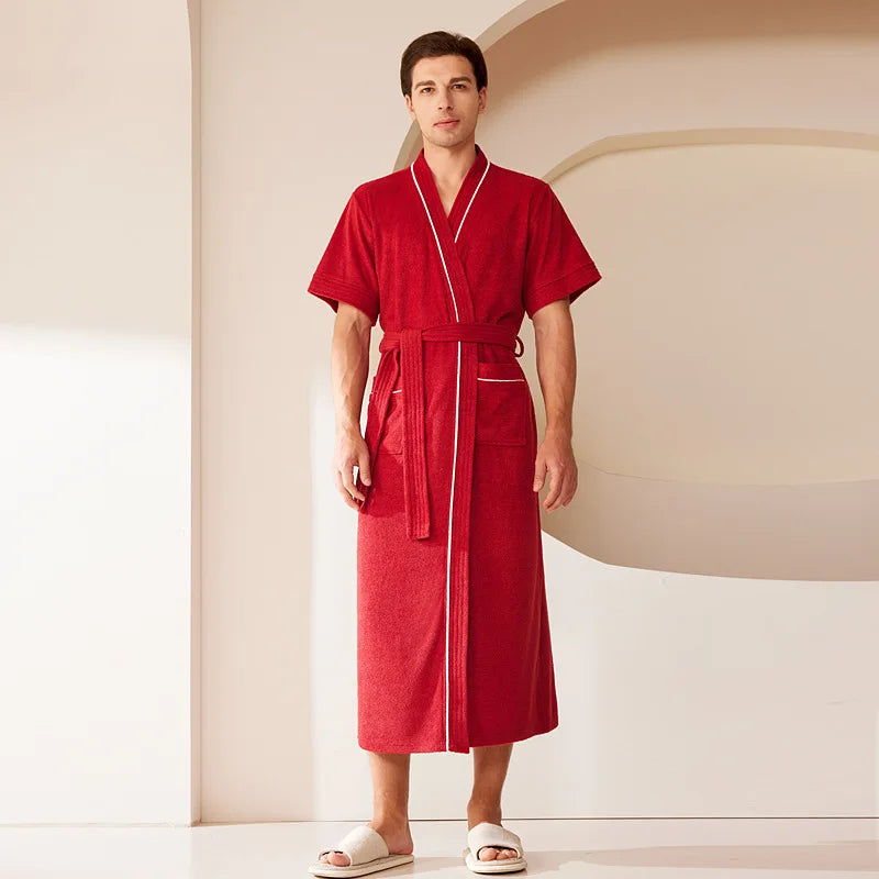 Peignoir pour Homme en Éponge | Rouge Manches Courtes