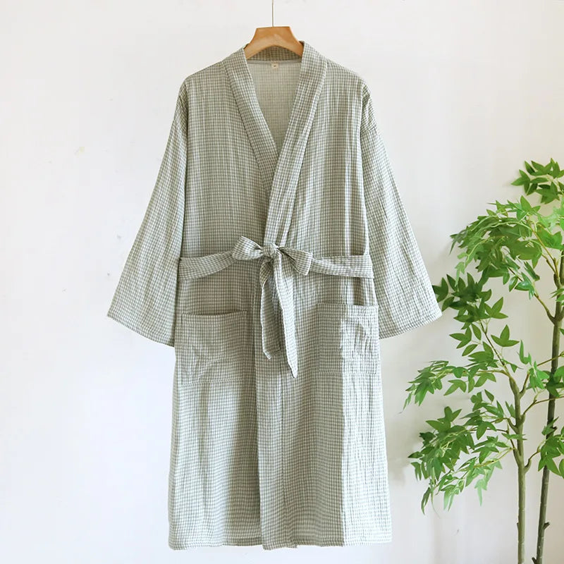 Peignoir femme coton à carreaux vert
