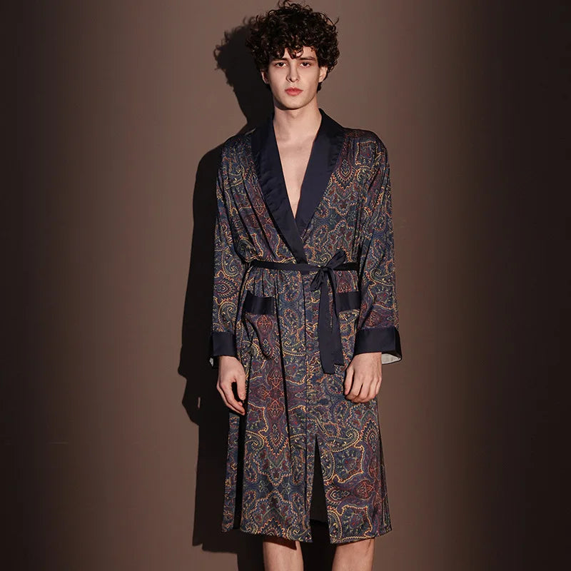 Peignoir Homme Satin Bleu | Luxe