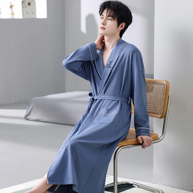 Peignoir coton homme bleu