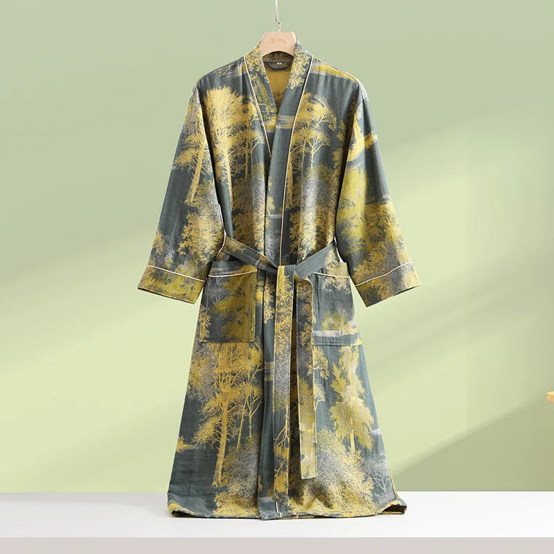 Peignoir femme coton imprimé forêt