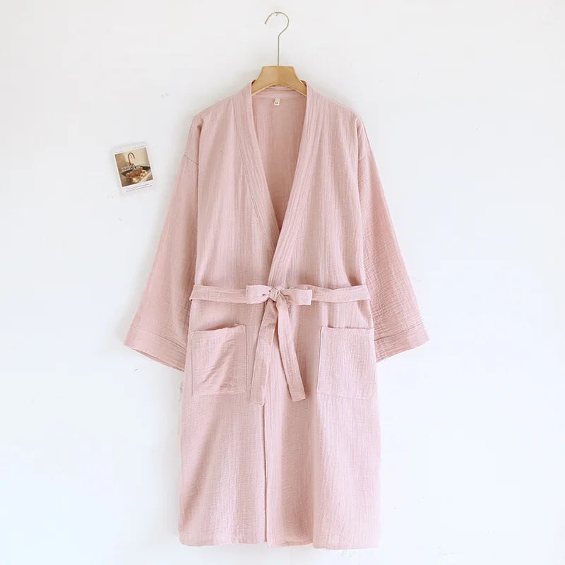Peignoir femme coton rose poudré
