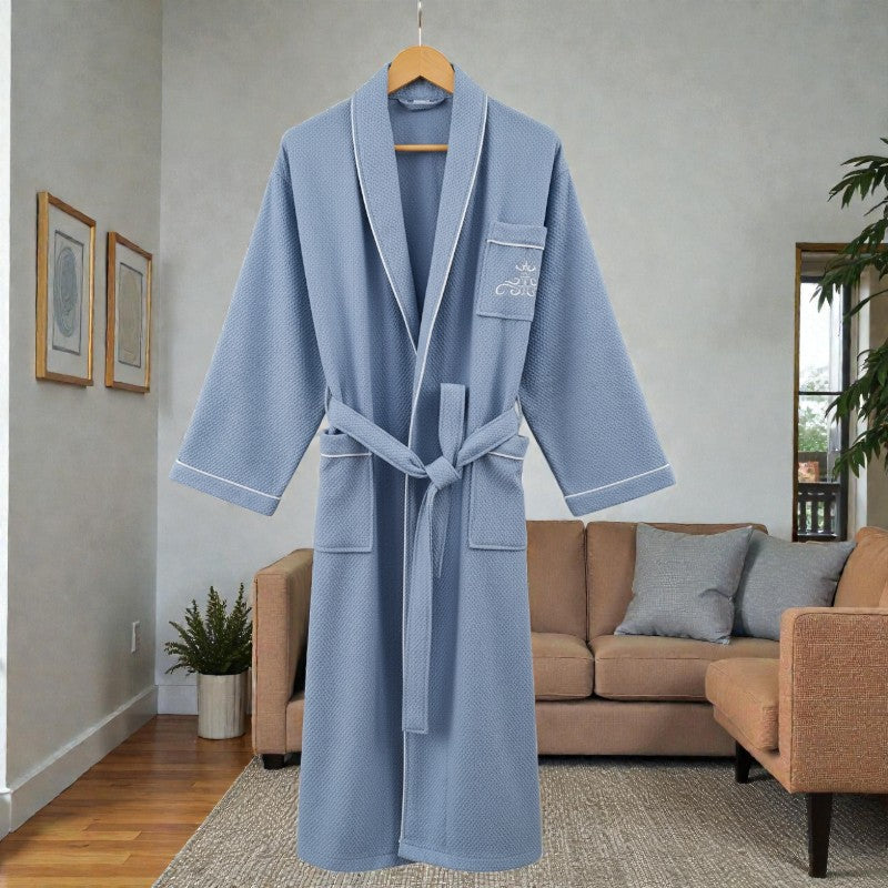 Peignoir femme nid d'abeille bleu clair