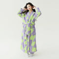 Peignoir femme polaire vert et lavande abstrait