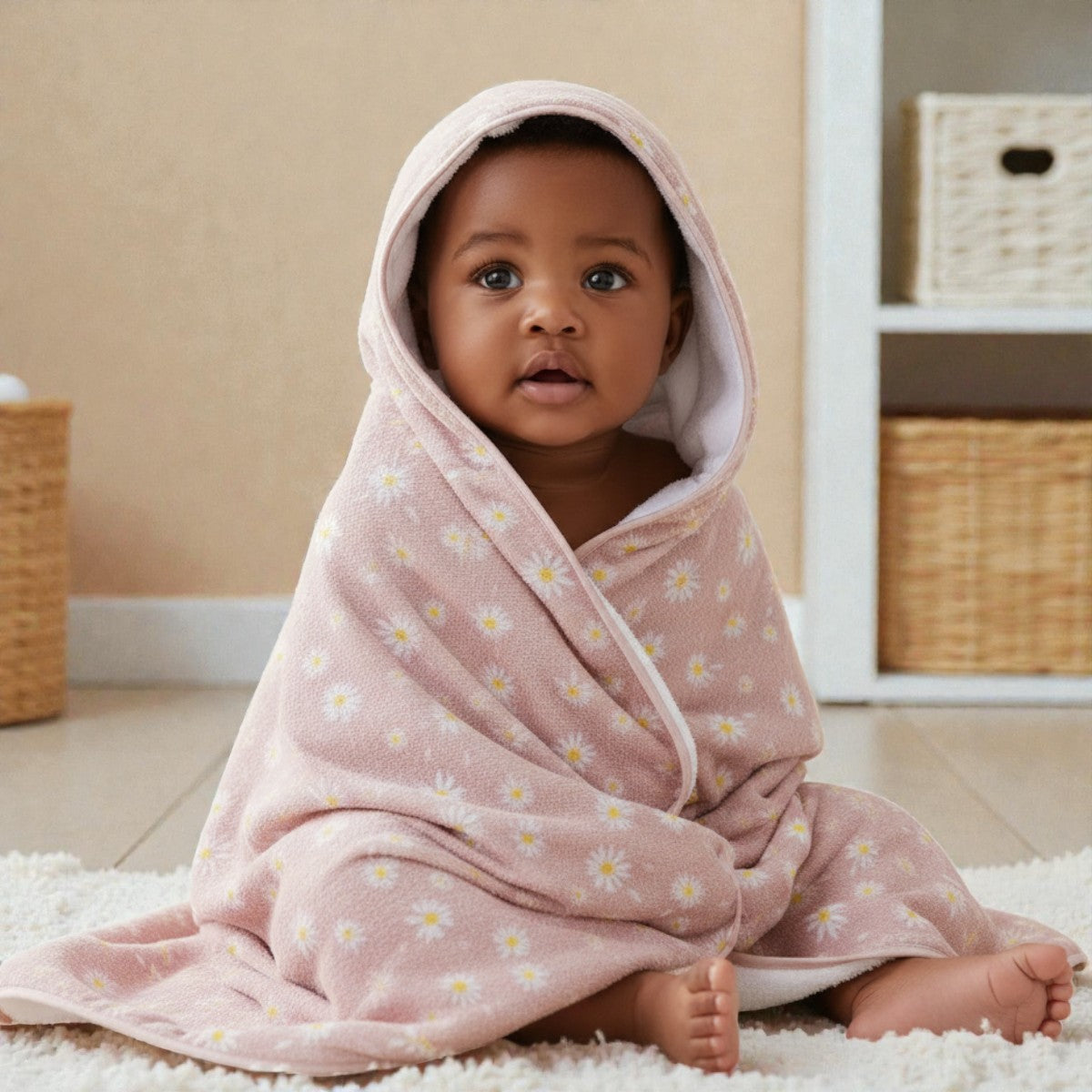 Cape de bain bébé fleurie rose