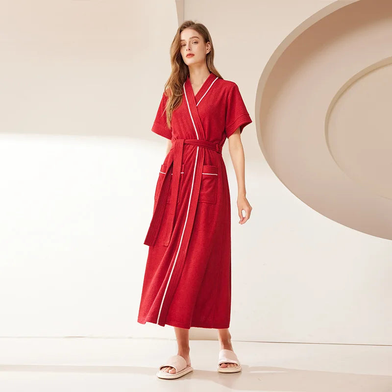 Peignoir Femme | Rouge Éponge Manches Courtes