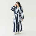 Robe de chambre polaire femme rayé bleu marine et blanc