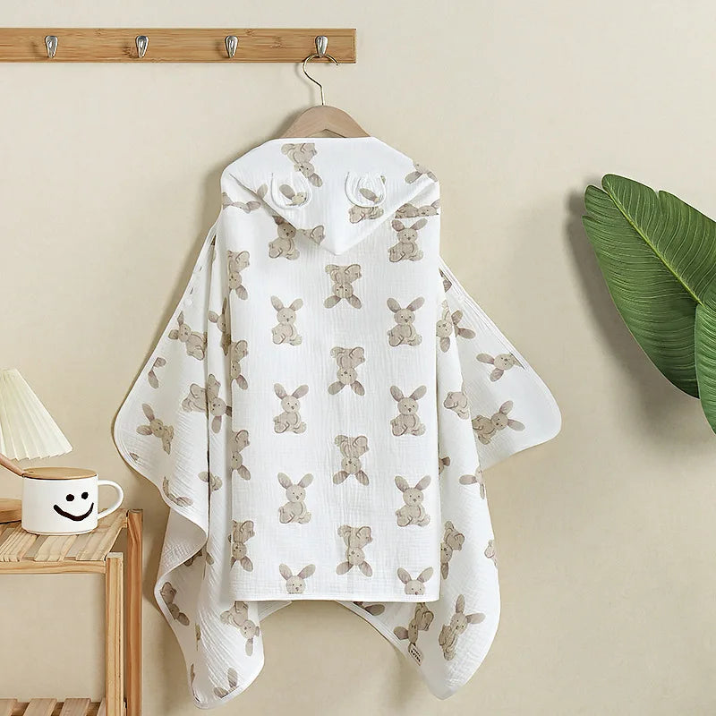Cape de bain bébé en coton gaze lapins