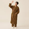 Peignoir homme polaire rayé bordeaux et vert
